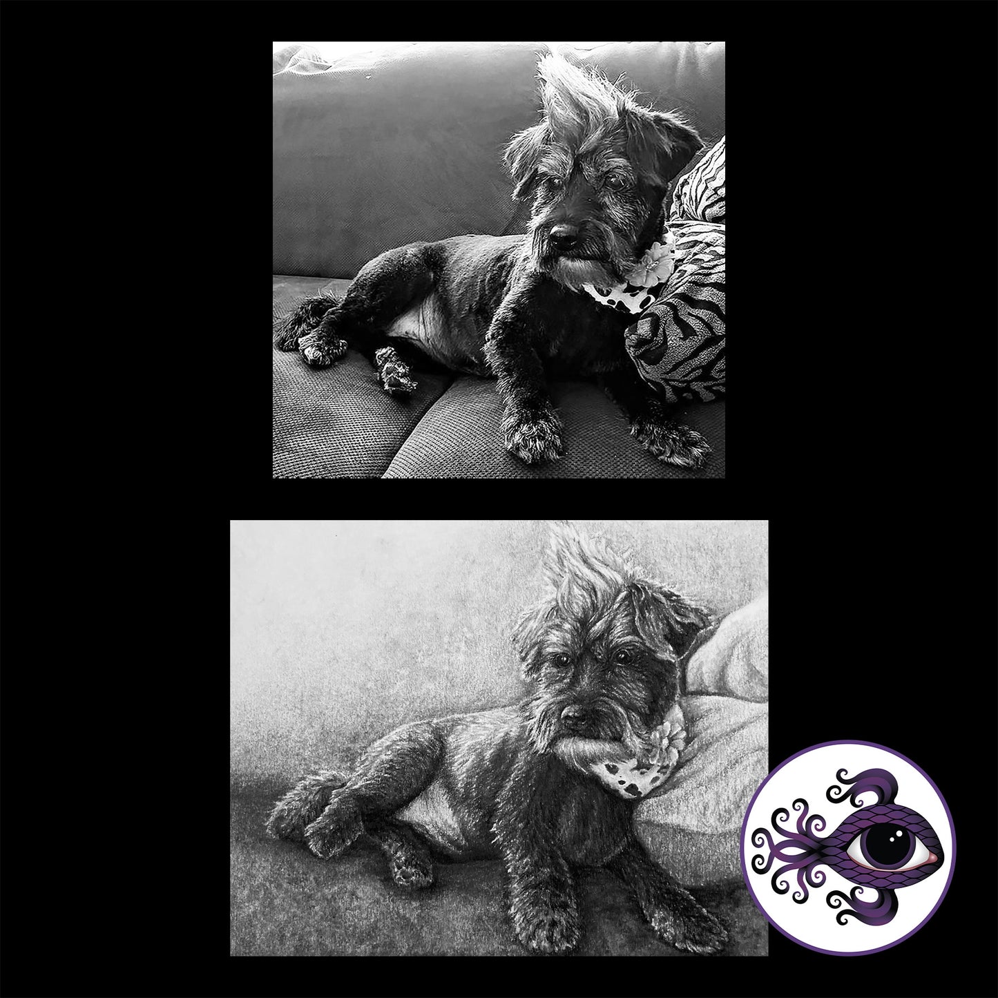 Custom Pet Portrait Charcoal Drawing - 8"x10"