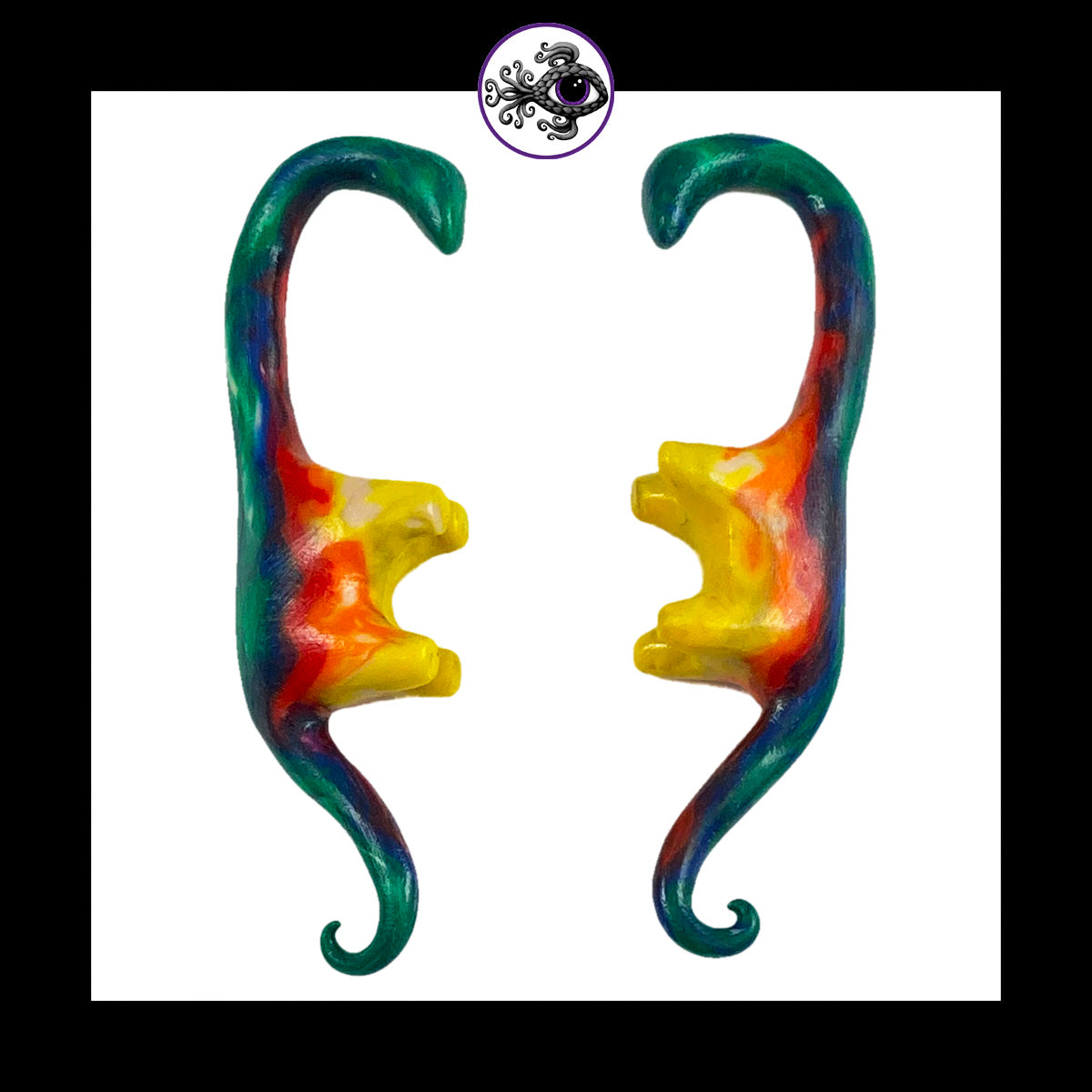 Dinosaurs - 1g 7mm Rainbow - Handmade Clay Gauge Earrings