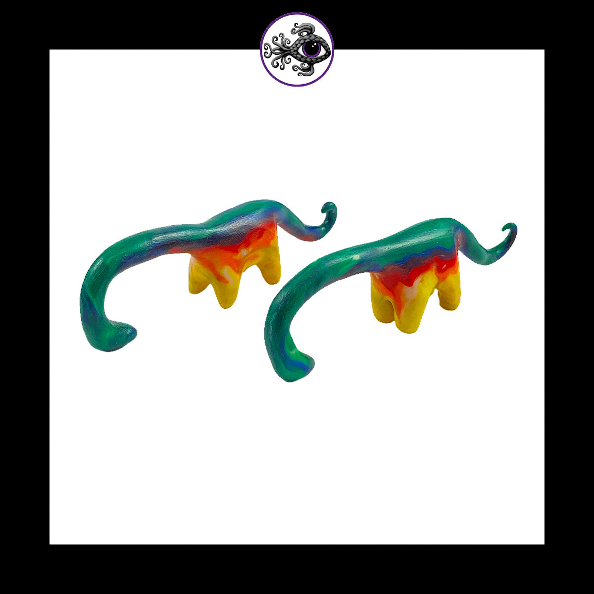 Dinosaurs - 1g 7mm Rainbow - Handmade Clay Gauge Earrings