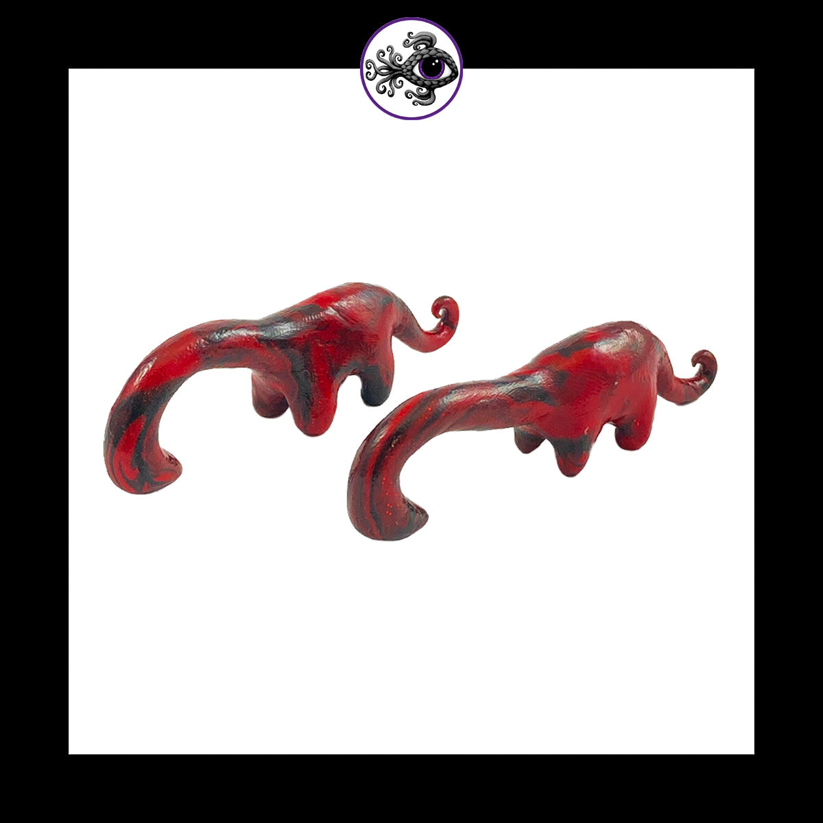 Dinosaurs - 0g 8mm Black & Red - Handmade Clay Gauge Earrings