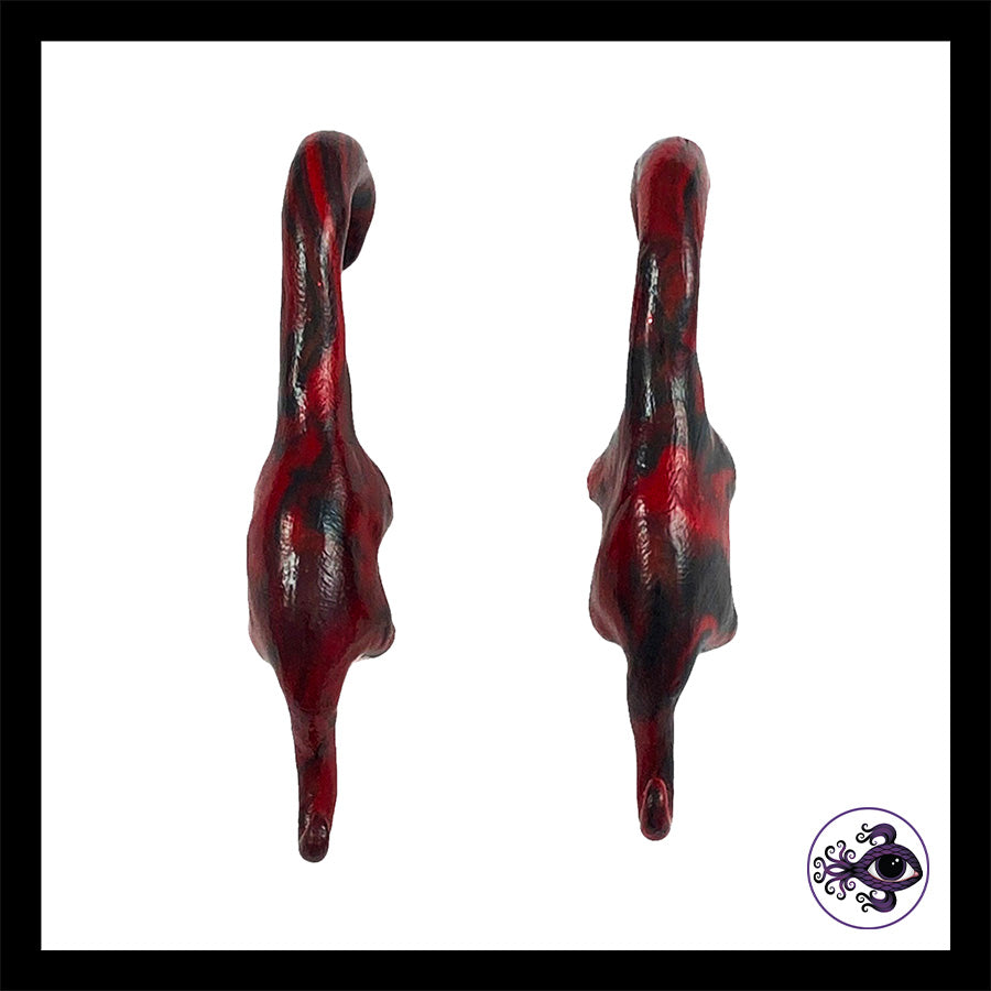 Dinosaurs - 0g 8mm Black & Red - Handmade Clay Gauge Earrings