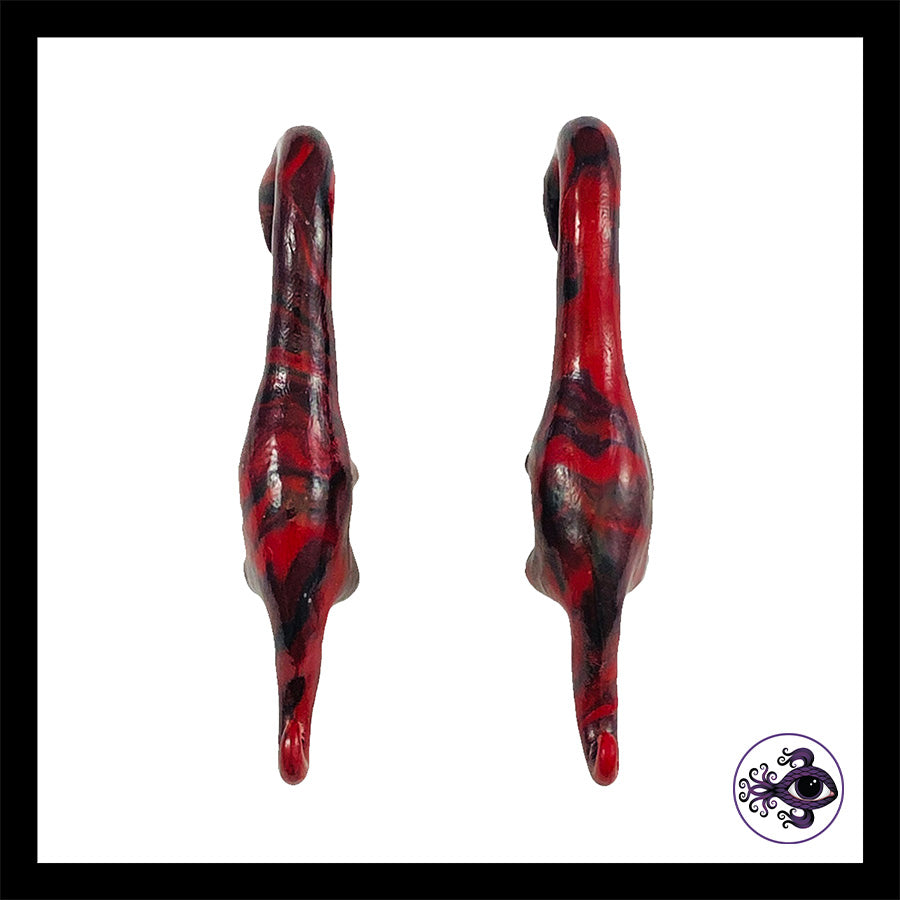 Dinosaurs - 0g 8mm Black & Red - Handmade Clay Gauge Earrings