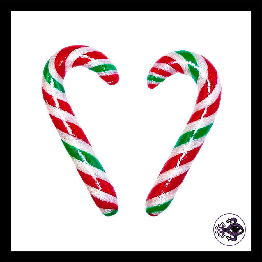 Candy Canes - 2g 6mm - Red & Green - Handmade Clay Gauge Earrings