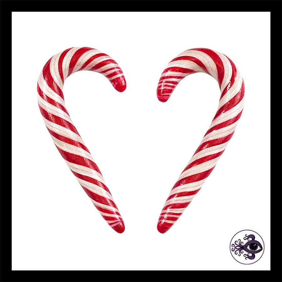 Candy Canes - 1g 7mm - Handmade Clay Gauge Earrings