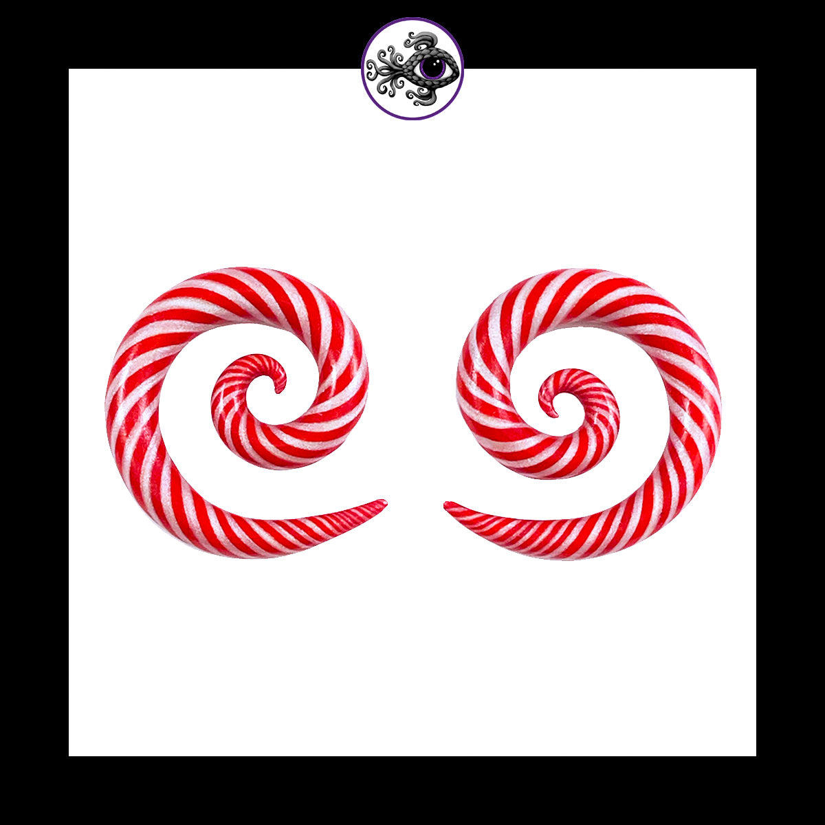 Candy Canes - 0g 8mm Spiral - Handmade Clay Gauge Earrings