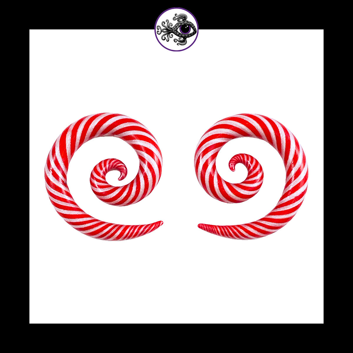 Candy Canes - 0g 8mm Spiral - Handmade Clay Gauge Earrings