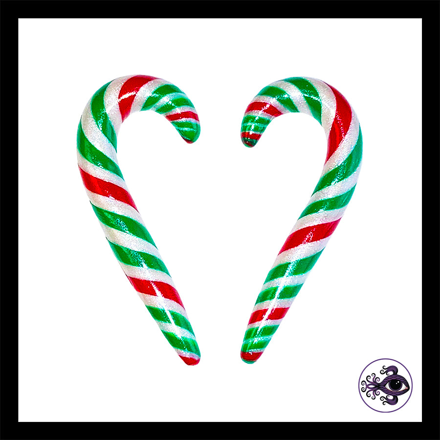 Candy Canes - 1g 7mm - Green & Red - Handmade Clay Gauge Earrings