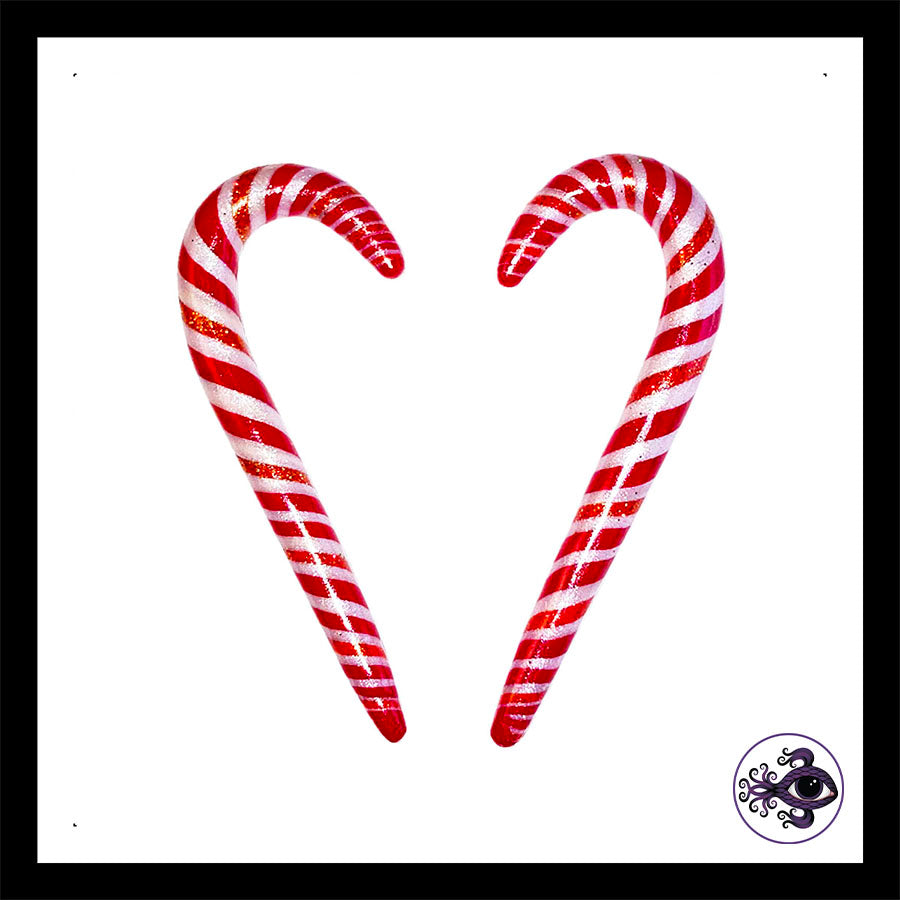 Candy Canes - 1g 7mm - Red Shimmer - Handmade Clay Gauge Earrings