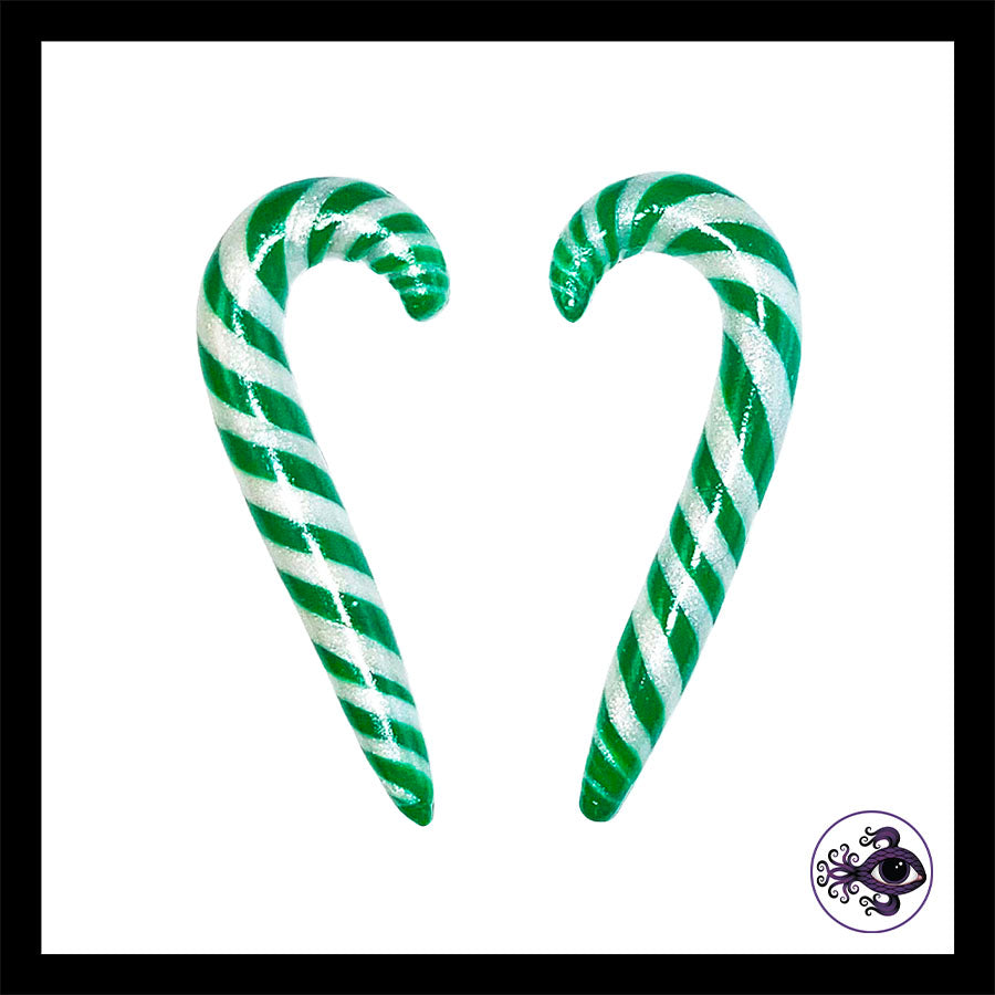 Candy Canes - 4g 5mm - Green - Handmade Clay Gauge Earrings