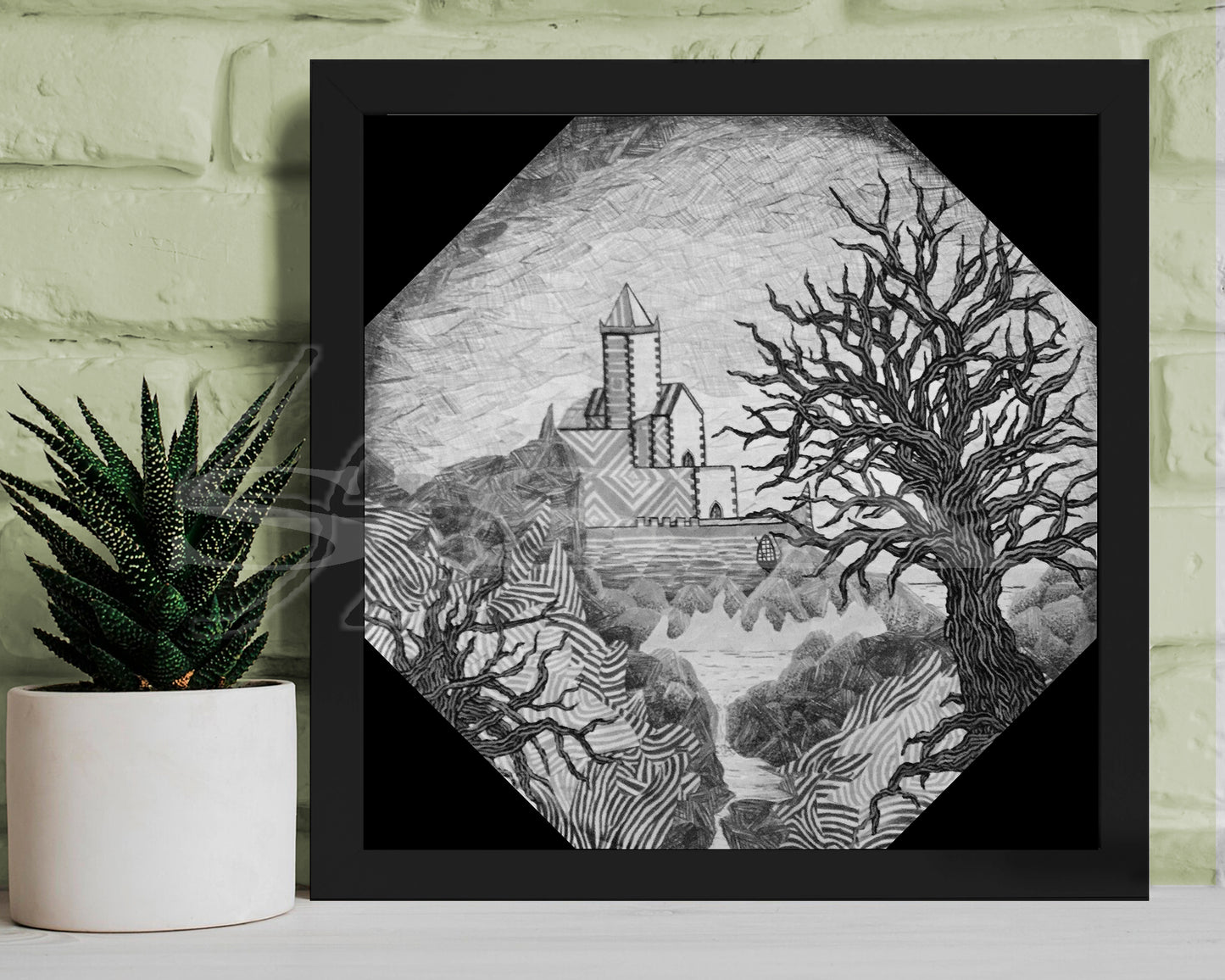 Dark Castle - Print of Original Mixed Media Drawing