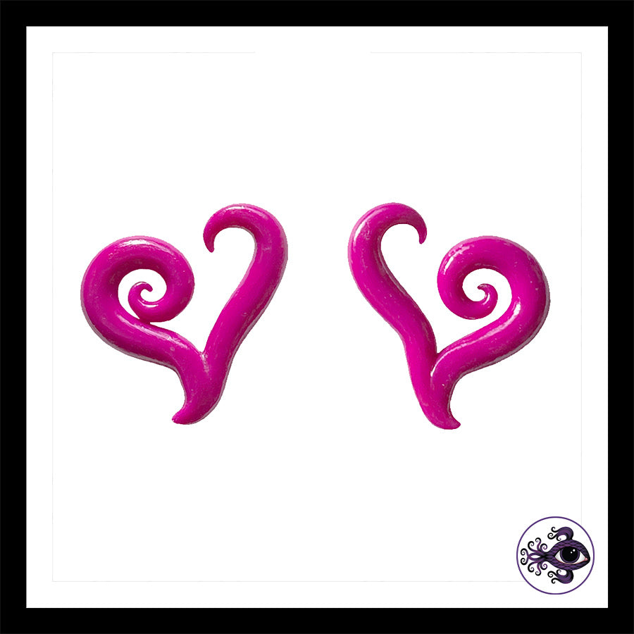 Hearts - 6g 4mm Magenta - Handmade Clay Gauge Earrings