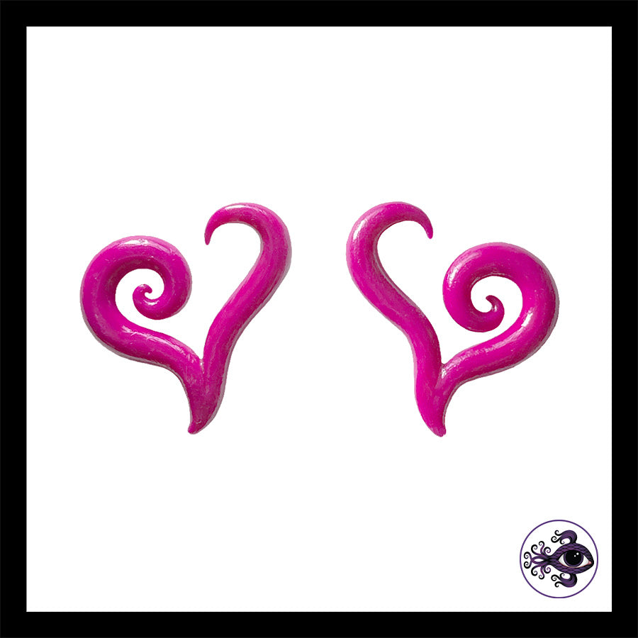 Hearts - 6g 4mm Magenta - Handmade Clay Gauge Earrings
