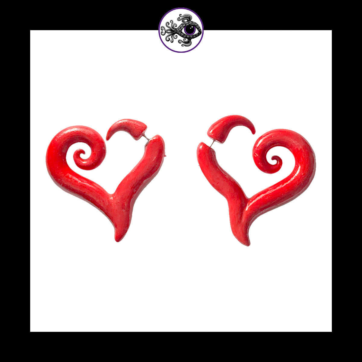 Hearts - Red Faux Gauge - Handmade Clay Earrings