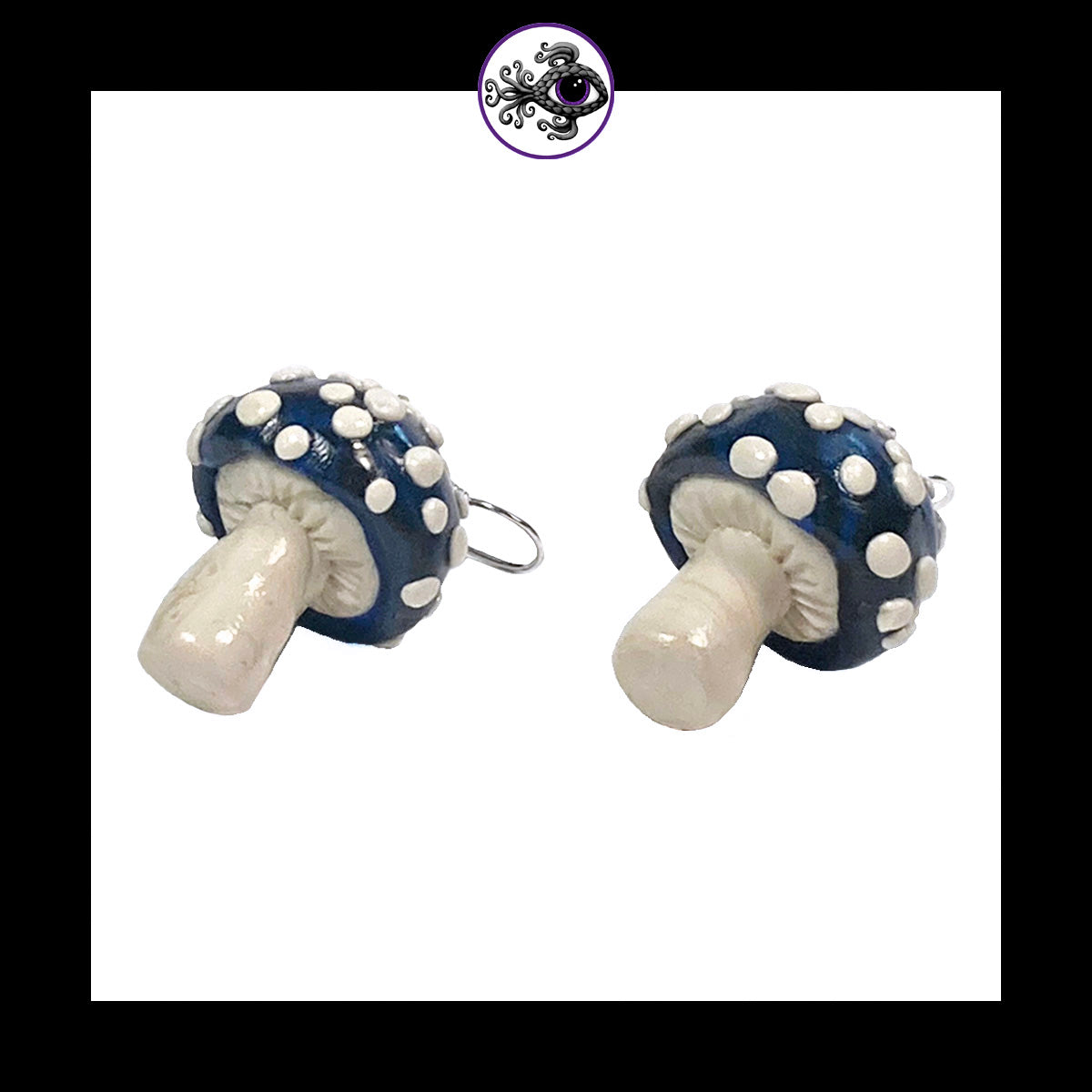 Mushrooms - Blue & Black Amanita - Handmade Clay Dangle Earrings