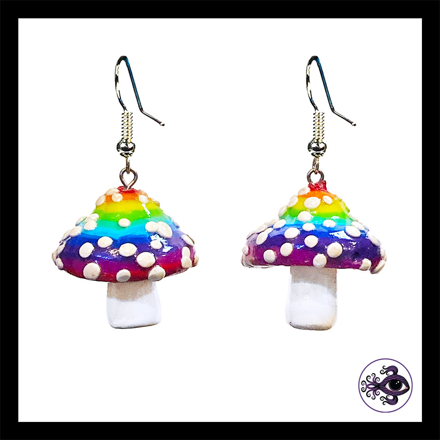 Mushrooms - Rainbow Amanita - Handmade Clay Dangle Earrings *Custom Order Only*