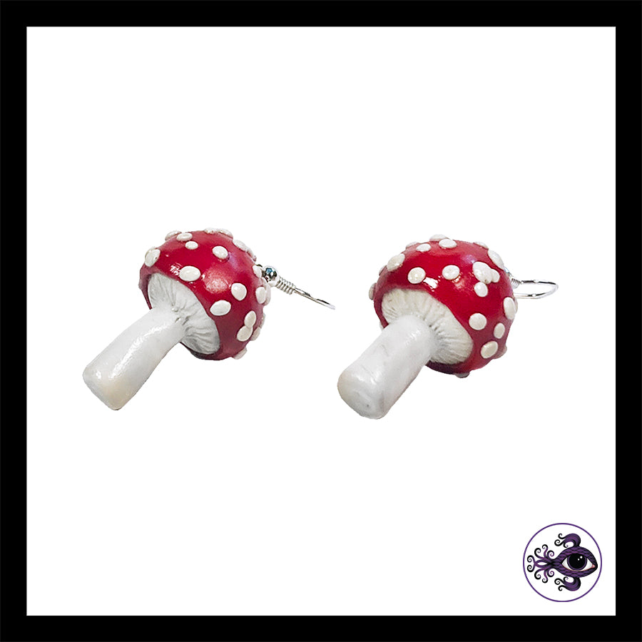 Mushrooms - Red Amanita - Handmade Clay Dangle Earrings *Custom Order Only*
