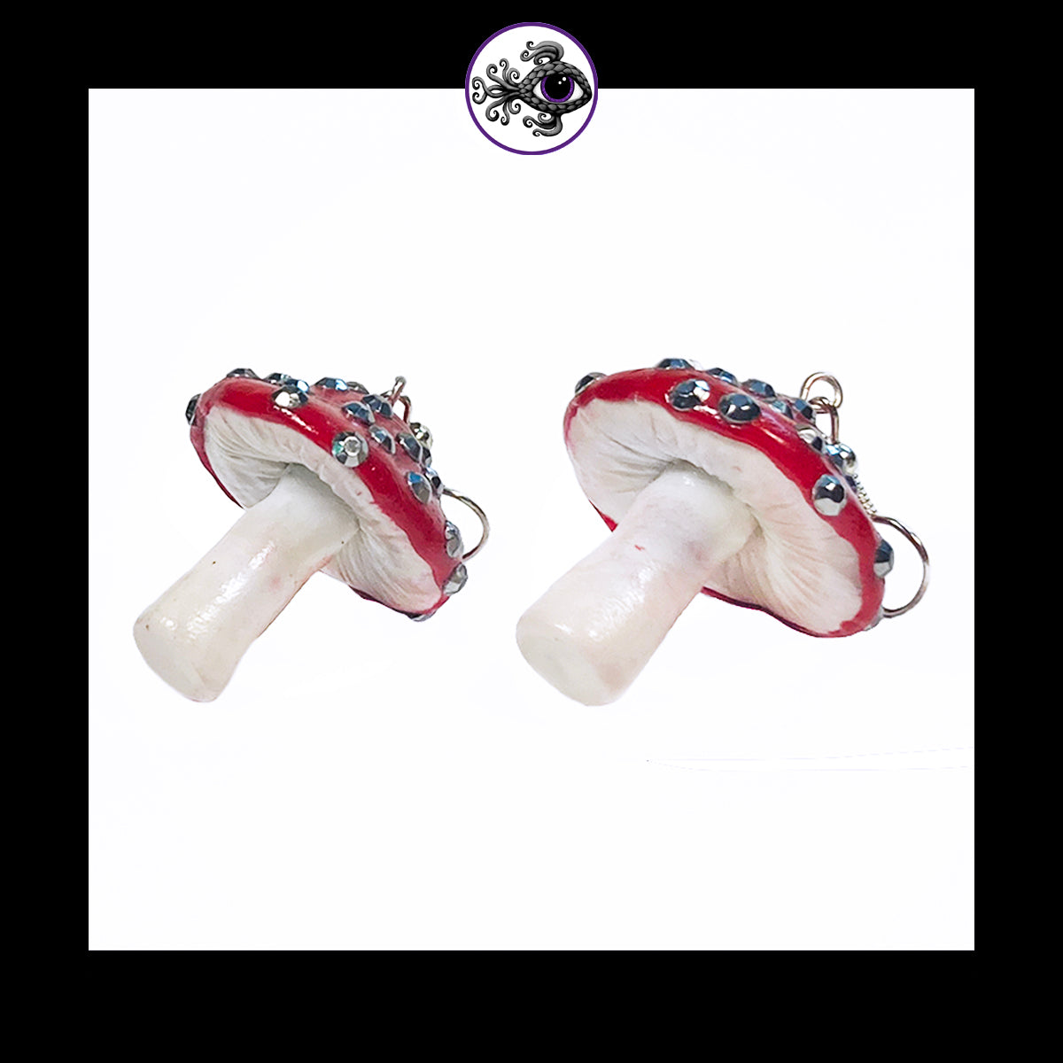 Mushrooms - Red Sparkle Amanita - Handmade Clay Dangle Earrings