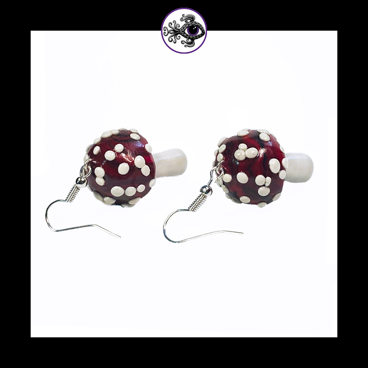 Mushrooms - Red & Black Amanita - Handmade Clay Dangle Earrings