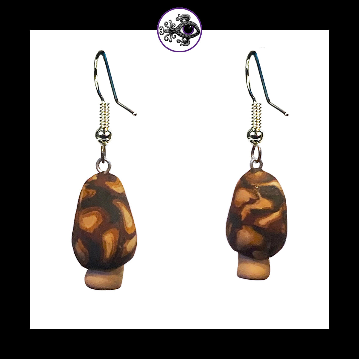 Mushrooms - Mini Morels - Handmade Clay Dangle Earrings