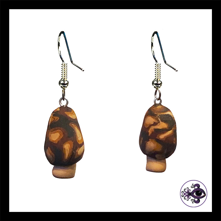 Mushrooms - Mini Morels - Handmade Clay Dangle Earrings
