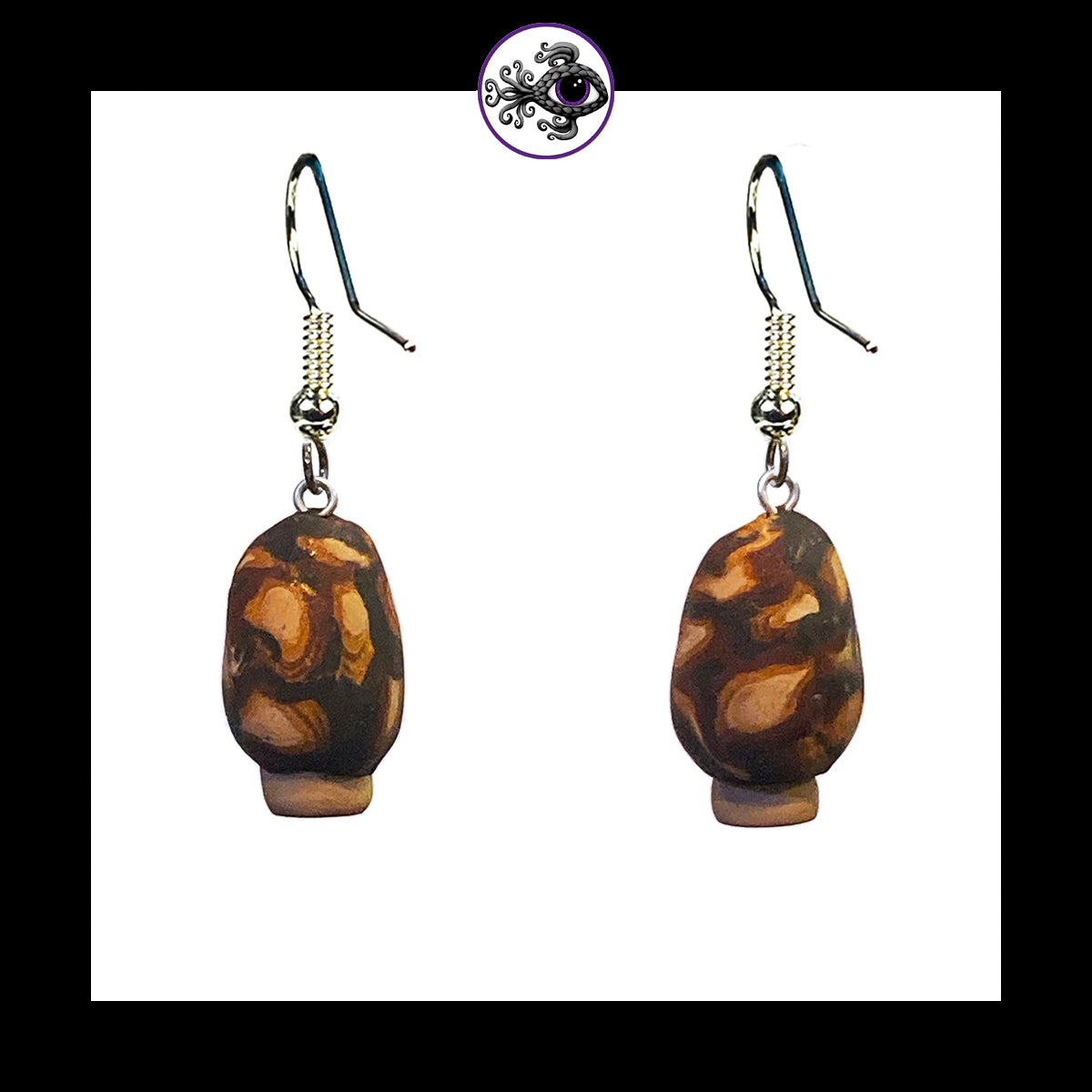 Mushrooms - Mini Morels - Handmade Clay Dangle Earrings