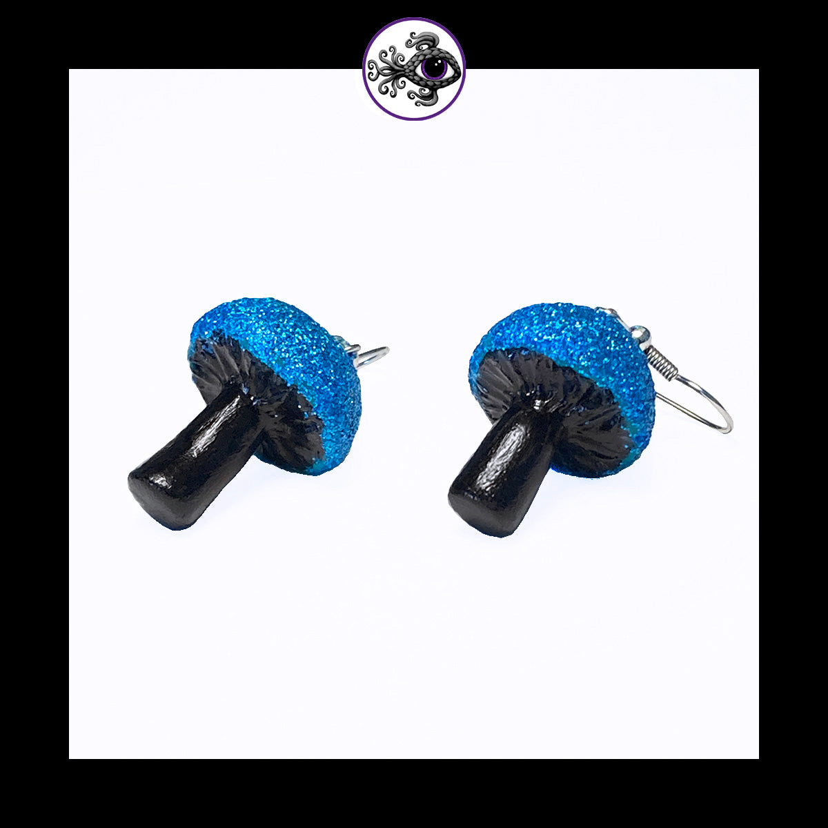 Mushrooms - Blue & Black Shimmer - Handmade Clay Dangle Earrings