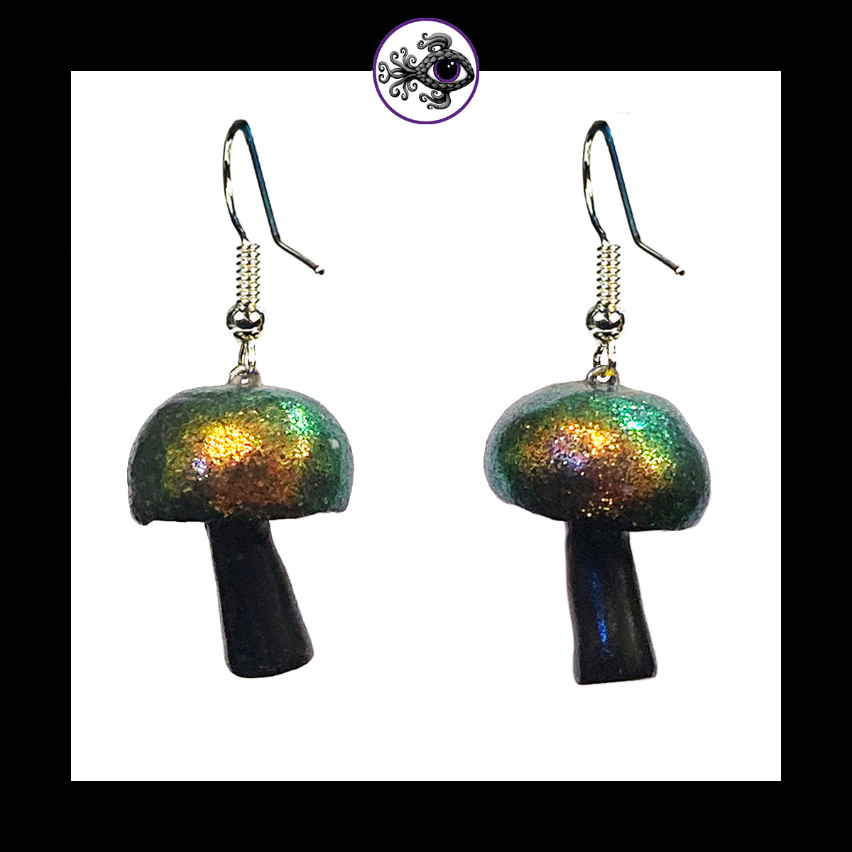 Mushrooms - Iridescent Black Shimmer - Handmade Clay Dangle Earrings *Custom Order Only*