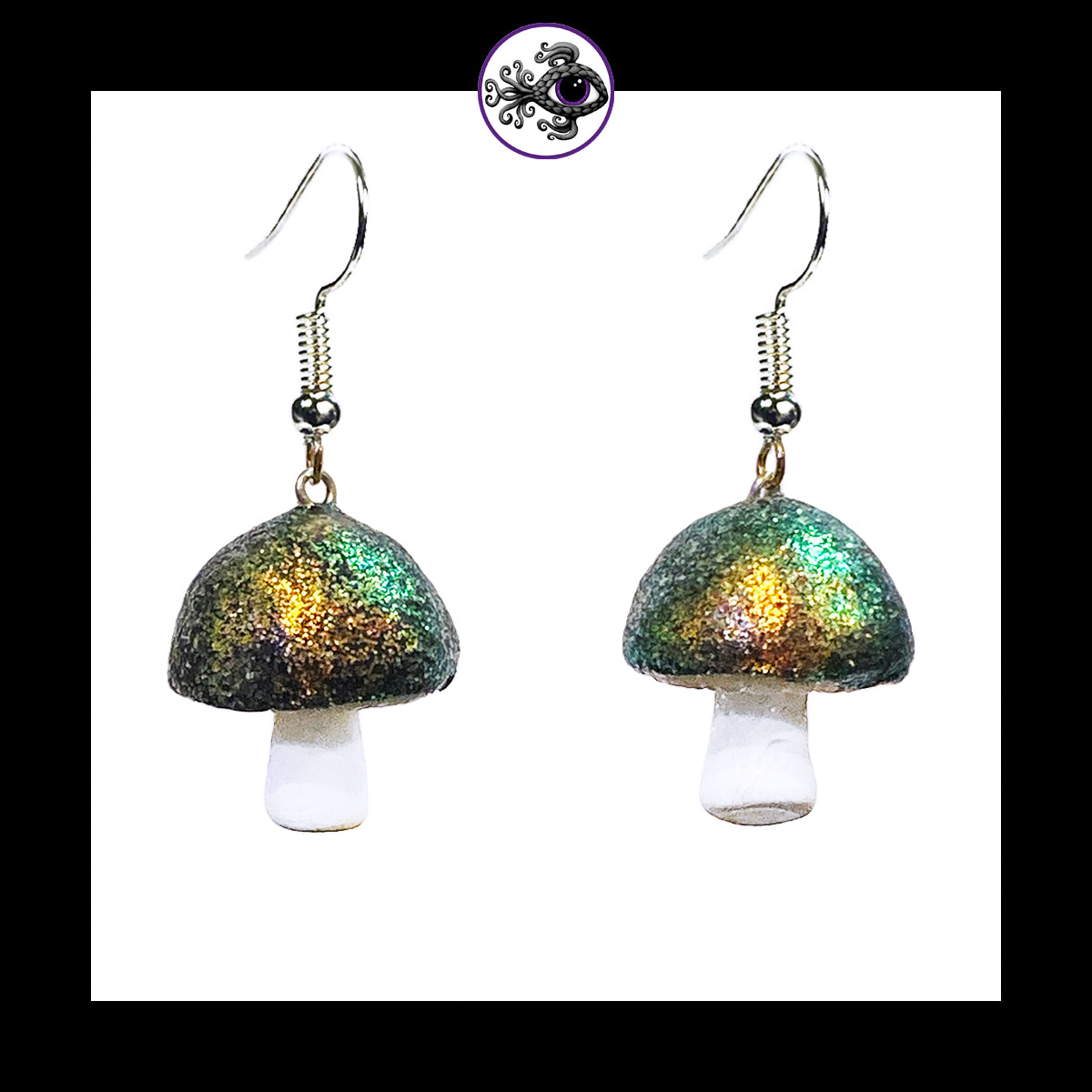 Mushrooms - Iridescent Black & White Shimmer - Handmade Clay Dangle Earrings *Custom Order Only*