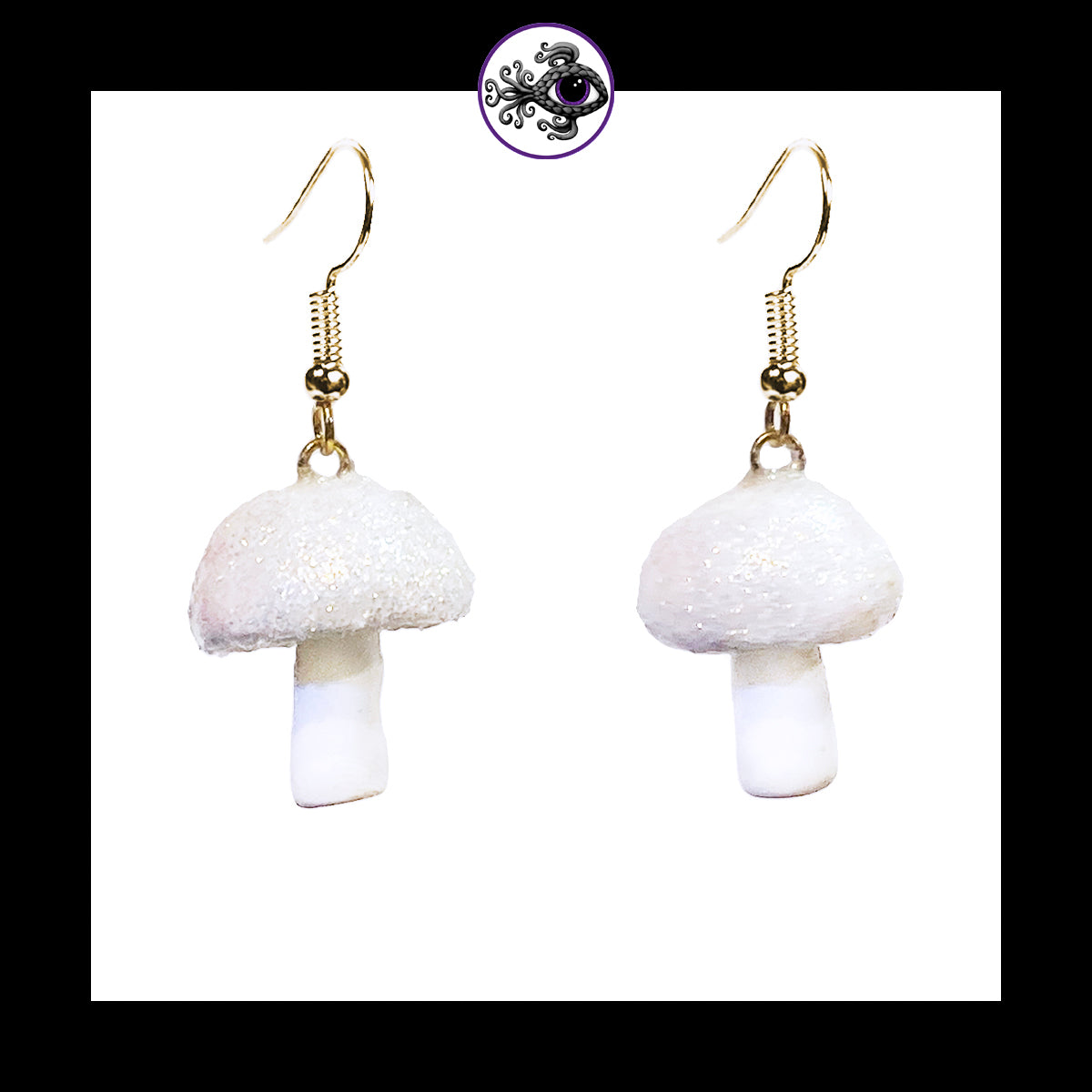 Mushrooms - Iridescent White Shimmer - Handmade Clay Dangle Earrings