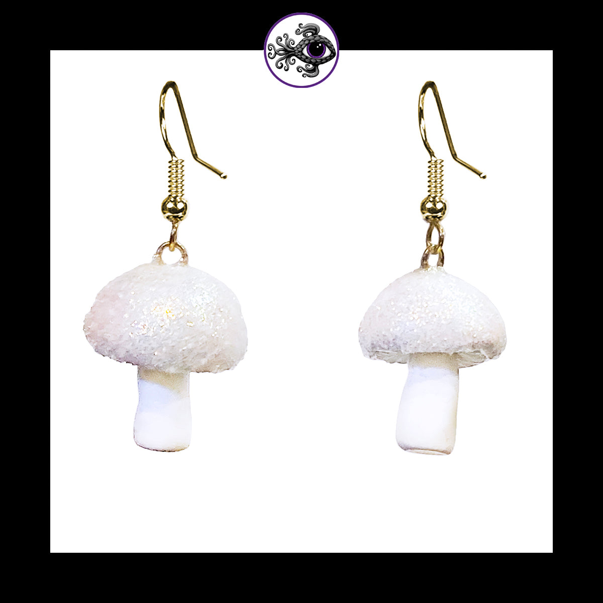Mushrooms - Iridescent White Shimmer - Handmade Clay Dangle Earrings