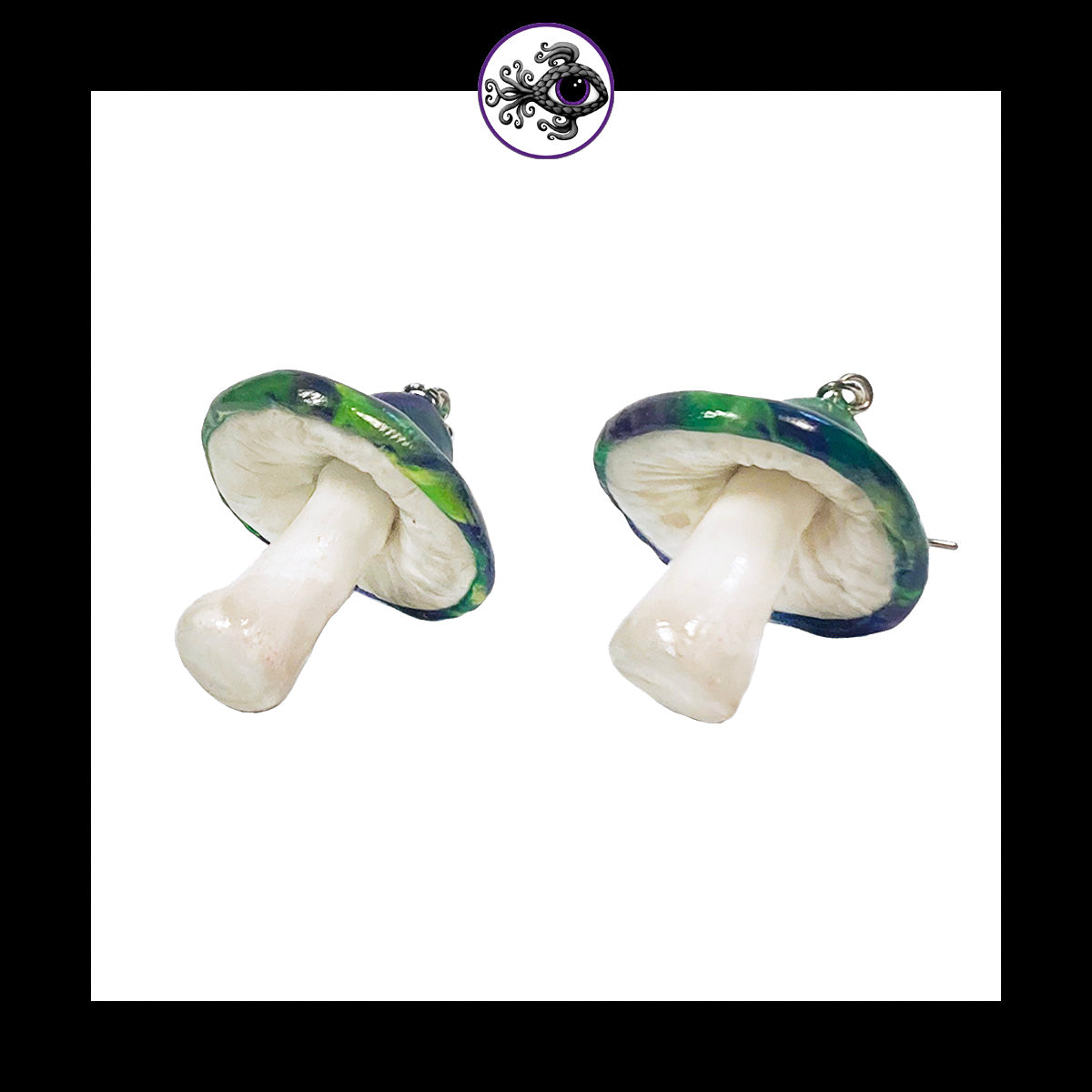 Mushrooms - Blue & Green Swirl - Handmade Clay Dangle Earrings