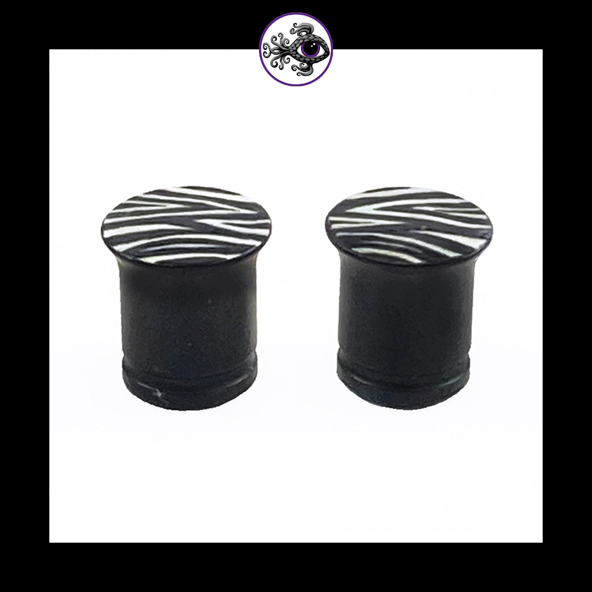 Plugs - 0g 8mm Zebra Stripes - Hand Painted Clay Gauge Earrings in Steel