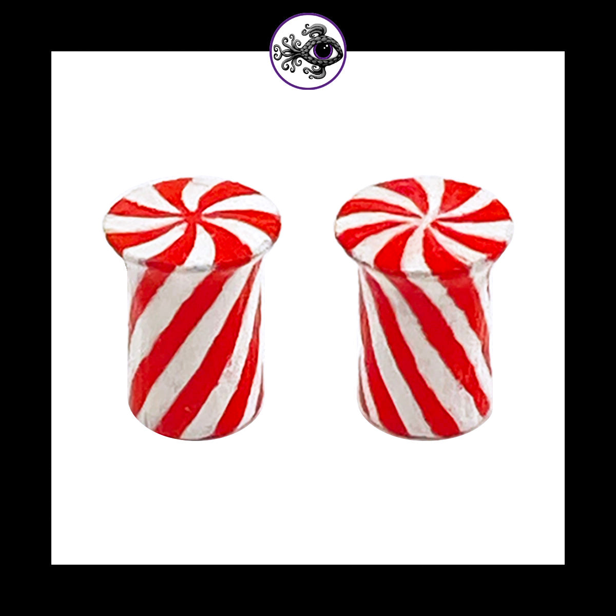 Plugs - 2g 6mm Candy Cane - Hand Painted Clay Gauge Earrings