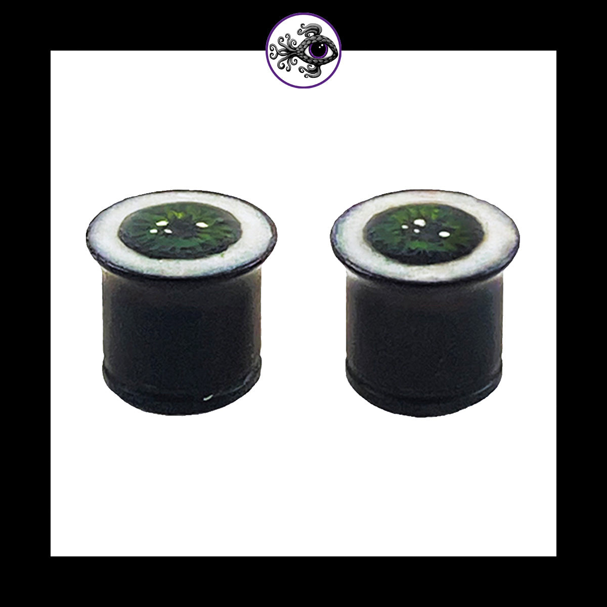 Plugs - 00g 10mm Green Eyes - Hand Painted Clay Gauge Earrings in Steel