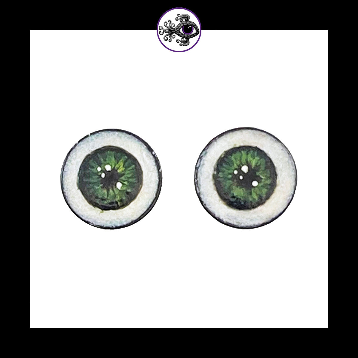 Plugs - 00g 10mm Green Eyes - Hand Painted Clay Gauge Earrings in Steel