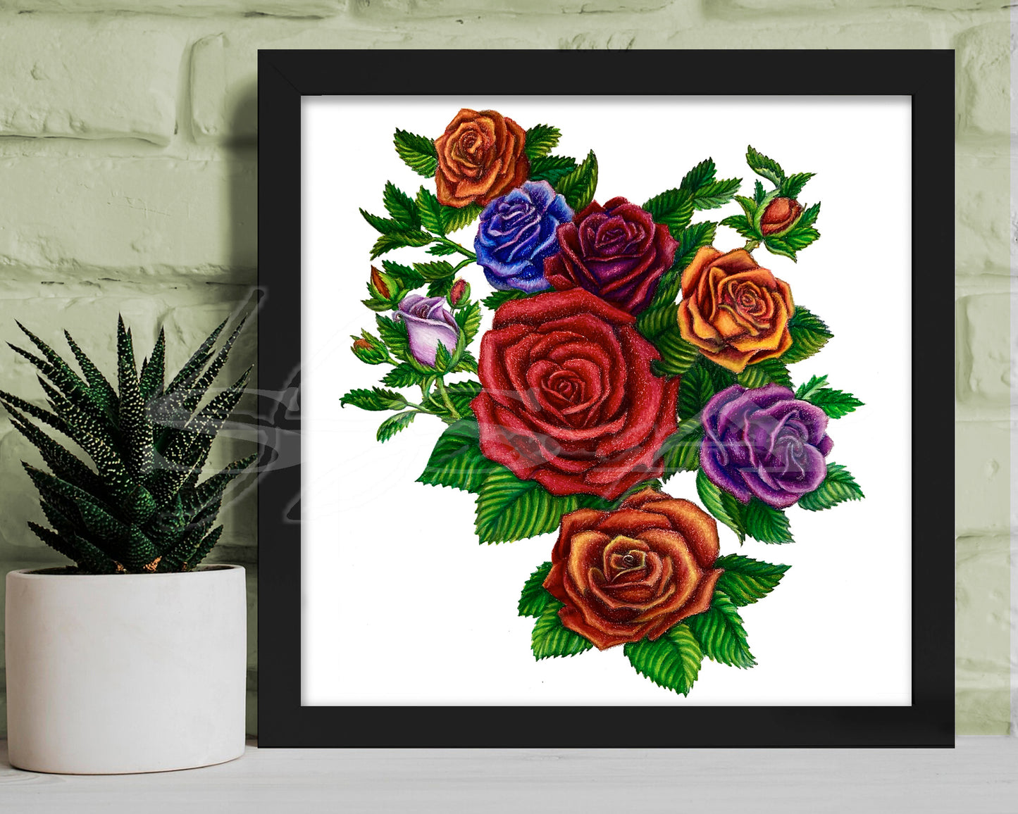 Rainbow Roses - Print of Original Colored Pencil Drawing