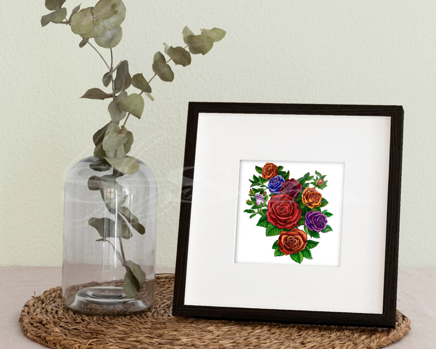Rainbow Roses - Print of Original Colored Pencil Drawing