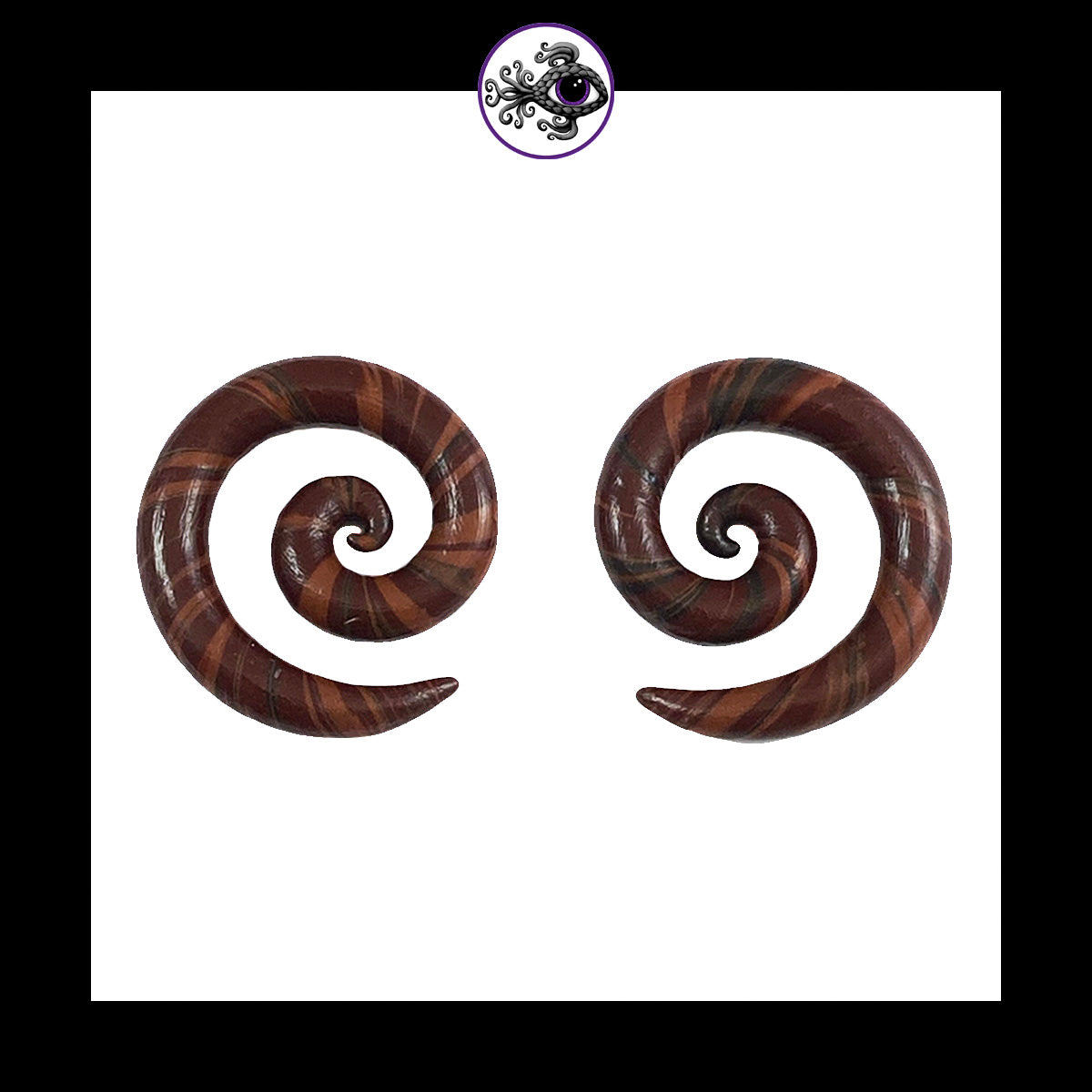 Spiral - 1g 7mm - Brown Swirl - Handmade Clay Gauge Earrings