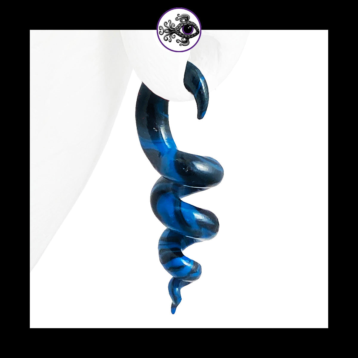 Spiral - Corkscrew - 6g 4mm Blue & Black - Handmade Clay Gauge Earrings