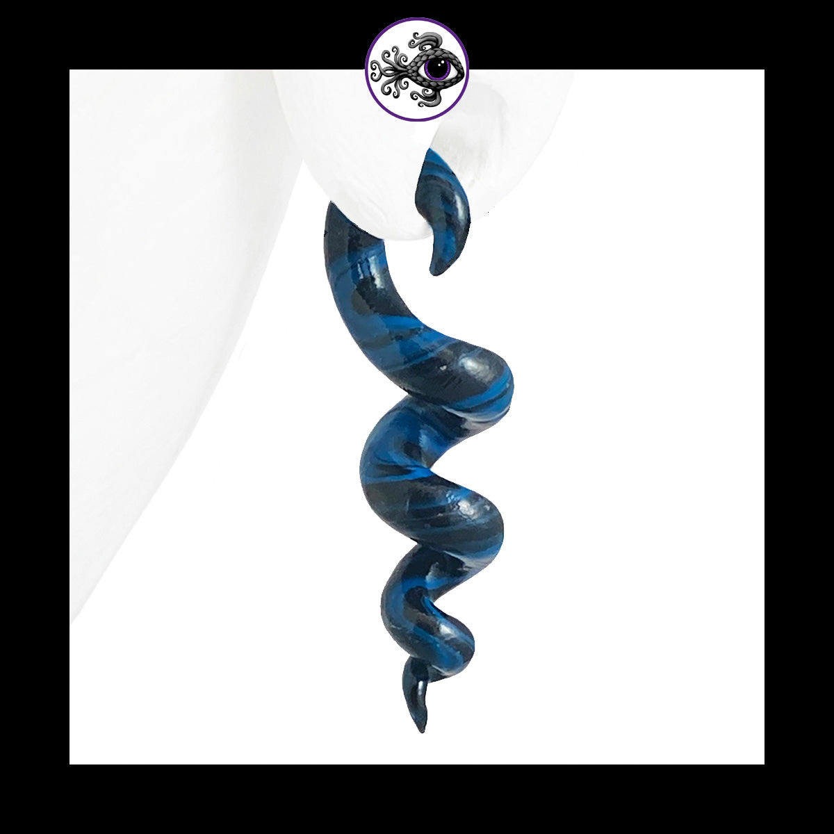 Spiral - Corkscrew - 6g 4mm Blue & Black - Handmade Clay Gauge Earrings