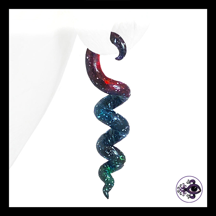 Spiral - Corkscrew - 4g 5mm Galaxy - Handmade & Painted Clay Gauge Earrings