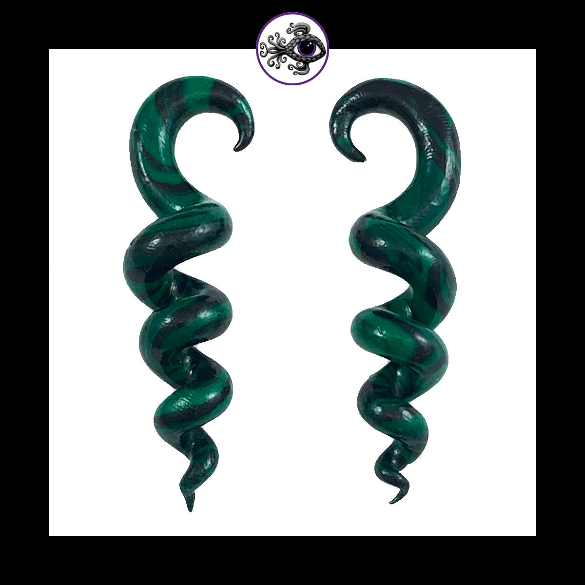 Spiral - Corkscrew - 6g 4mm Green & Black - Handmade Clay Gauge Earrings