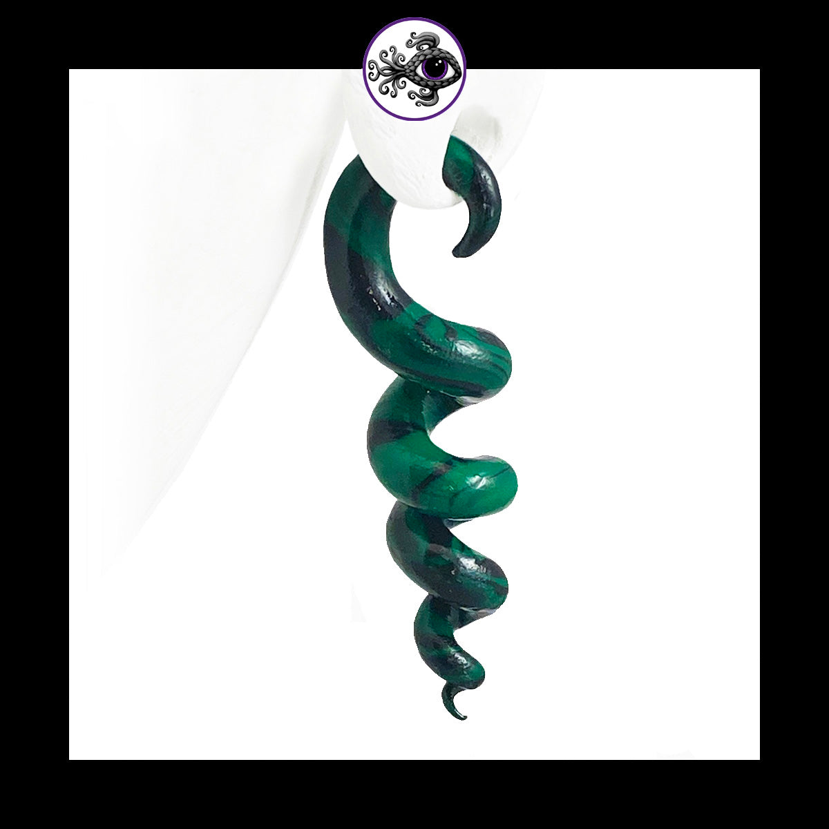 Spiral - Corkscrew - 6g 4mm Green & Black - Handmade Clay Gauge Earrings