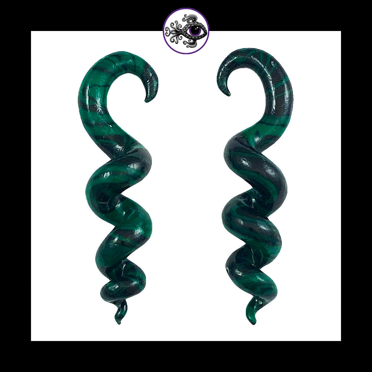 Spiral - Corkscrew - 6g 4mm Green & Black - Handmade Clay Gauge Earrings