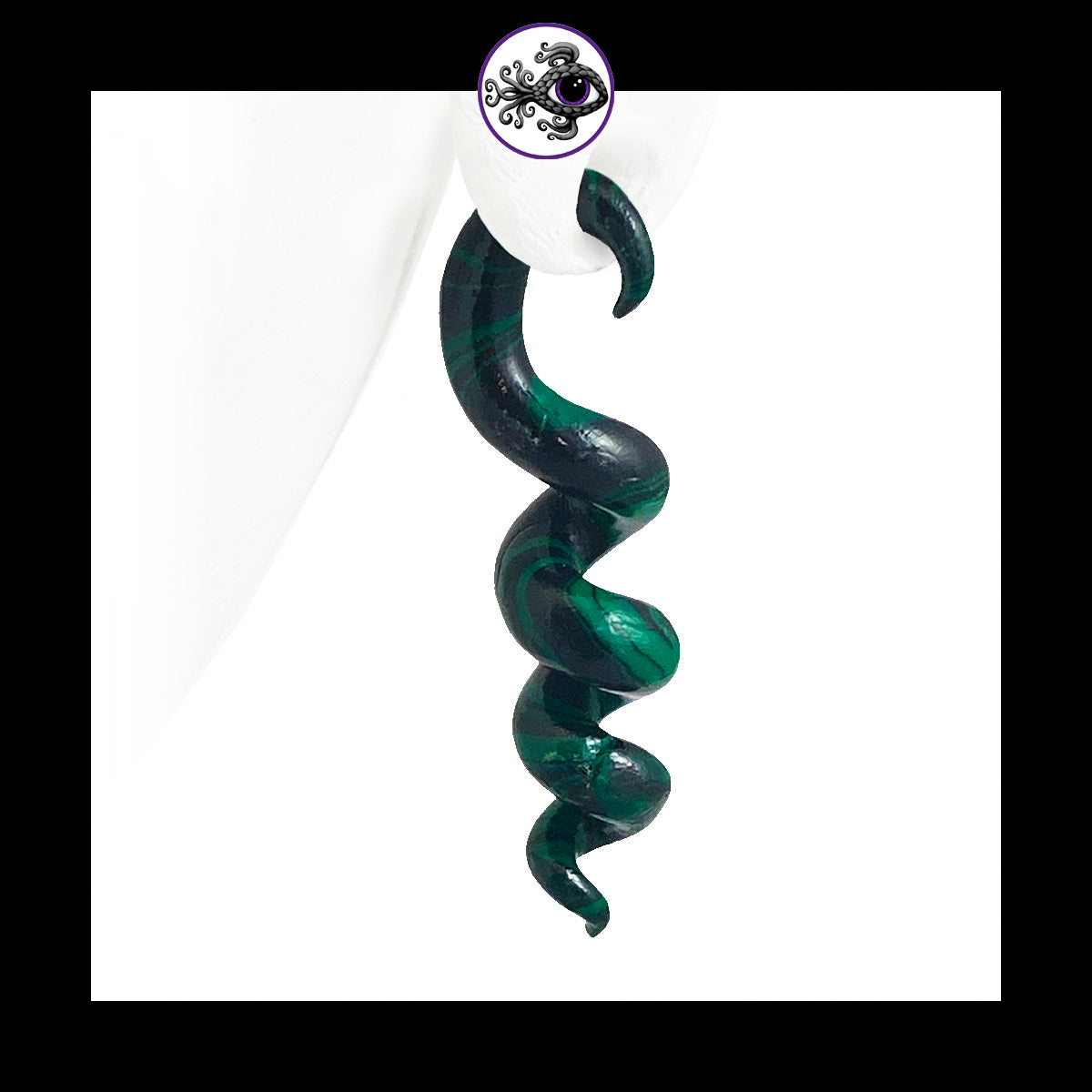 Spiral - Corkscrew - 6g 4mm Green & Black - Handmade Clay Gauge Earrings