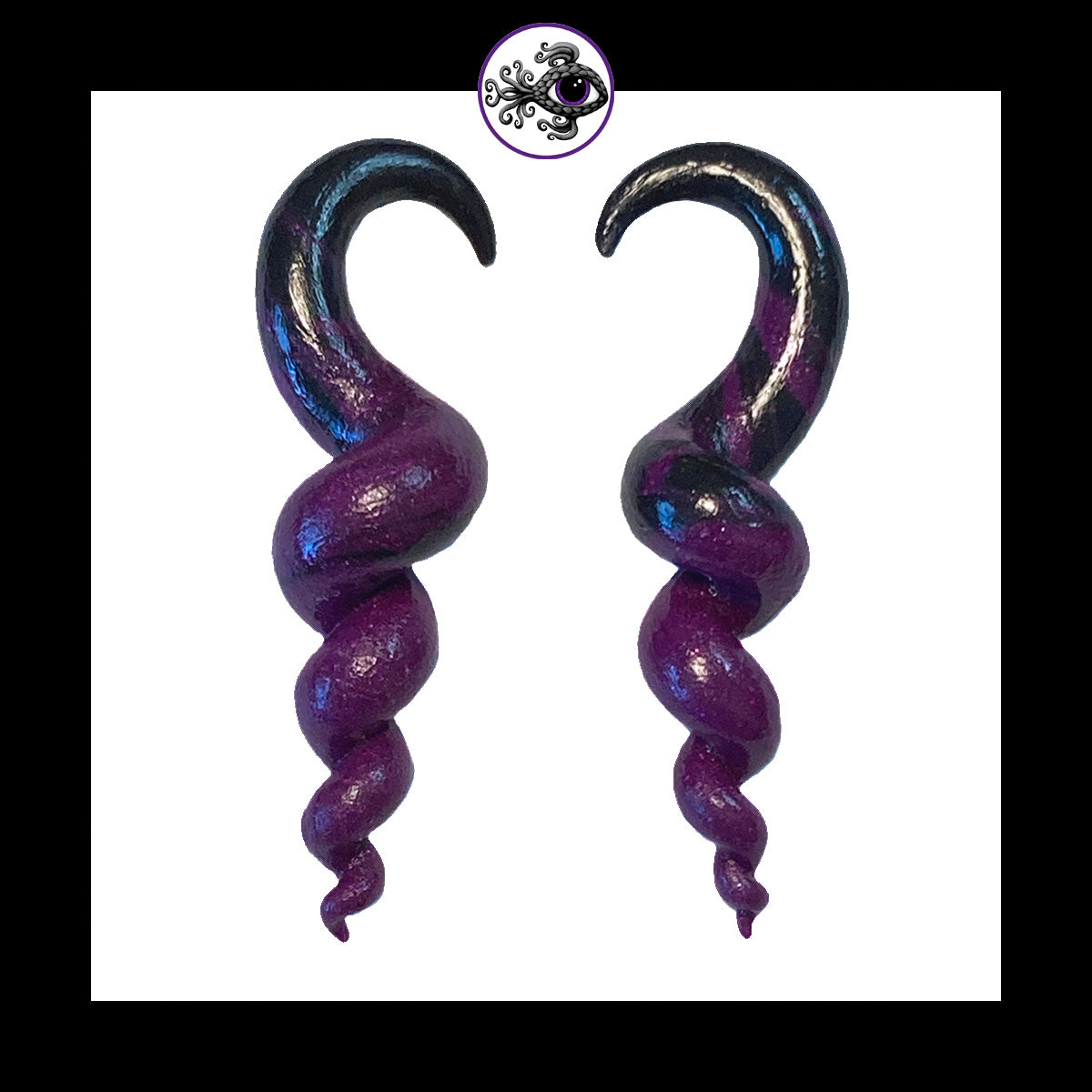 Spiral - Corkscrew - 6g 4mm Purple & Black - Handmade Clay Gauge Earrings