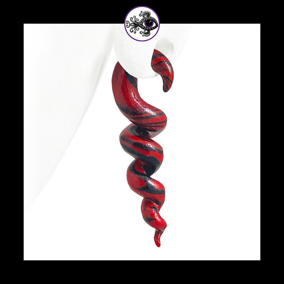 Spiral - Corkscrew - 4g 5mm Red & Black - Handmade Clay Gauge Earrings