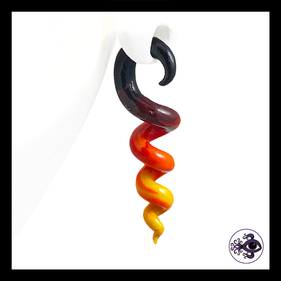 Spiral - Corkscrew - 4g 5mm Sunset - Handmade Clay Gauge Earrings