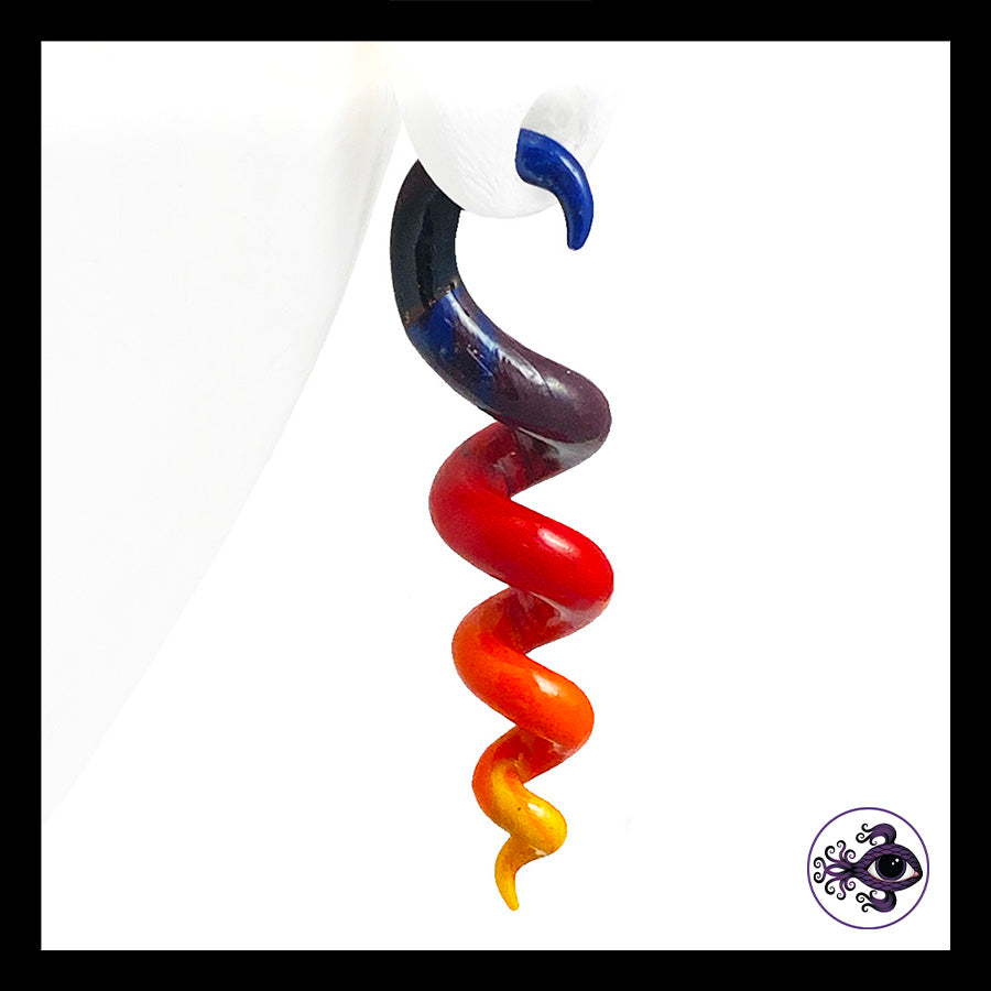 Spiral - Corkscrew - 4g 5mm Sunset - Handmade Clay Gauge Earrings