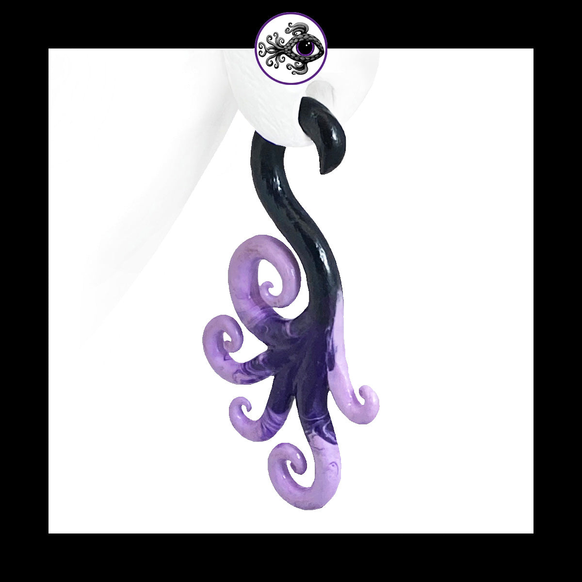 Spiral - Multi - 0g 8mm Black & Purple - Handmade Clay Gauge Earrings